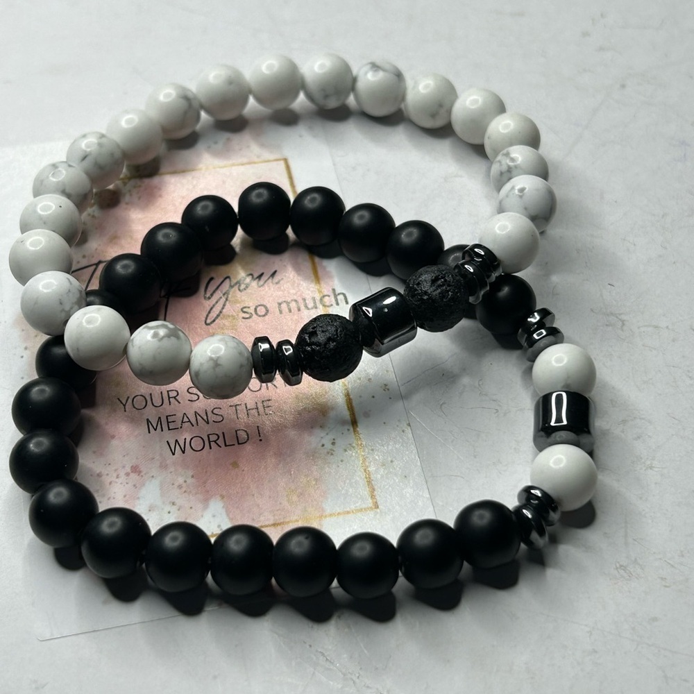 Black Onyx & White Howlite Bracelet Set - Picture 4 of 4
